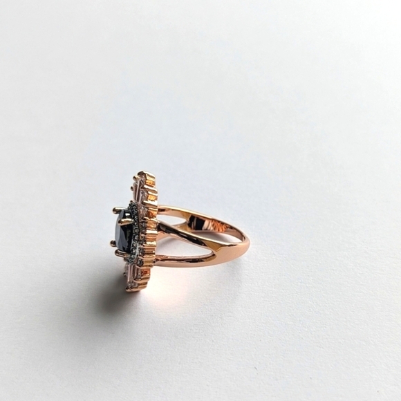 Henri Bendel Onyx Style Sunburst Halo CZ Baguette Art Deco Rose Gold Ring- sz 6½ - Picture 5 of 9